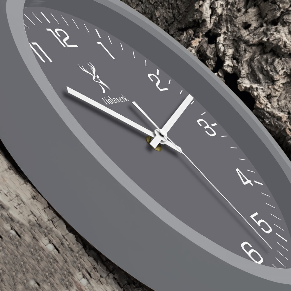 Holzwerk FRIEDBERG Designer Holz Wanduhr ohne Tick-Geräusche, Moderne Loft Stil Quarz Wand Uhr, 30 cm Durchmesser, grau, weiß, seitlich liegend