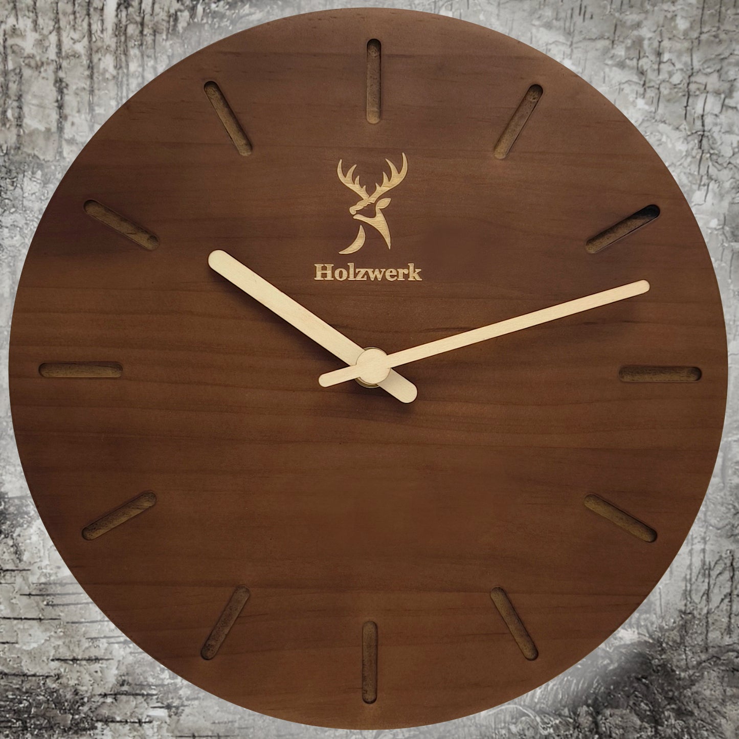 Holzwerk HEIDELBERG moderne Holz Wanduhr, lautlos, geräuschlos, leise, Quarz Designer Wand Holzuhr ohne Tick Geräusche, dunkel braun beige, von vorne