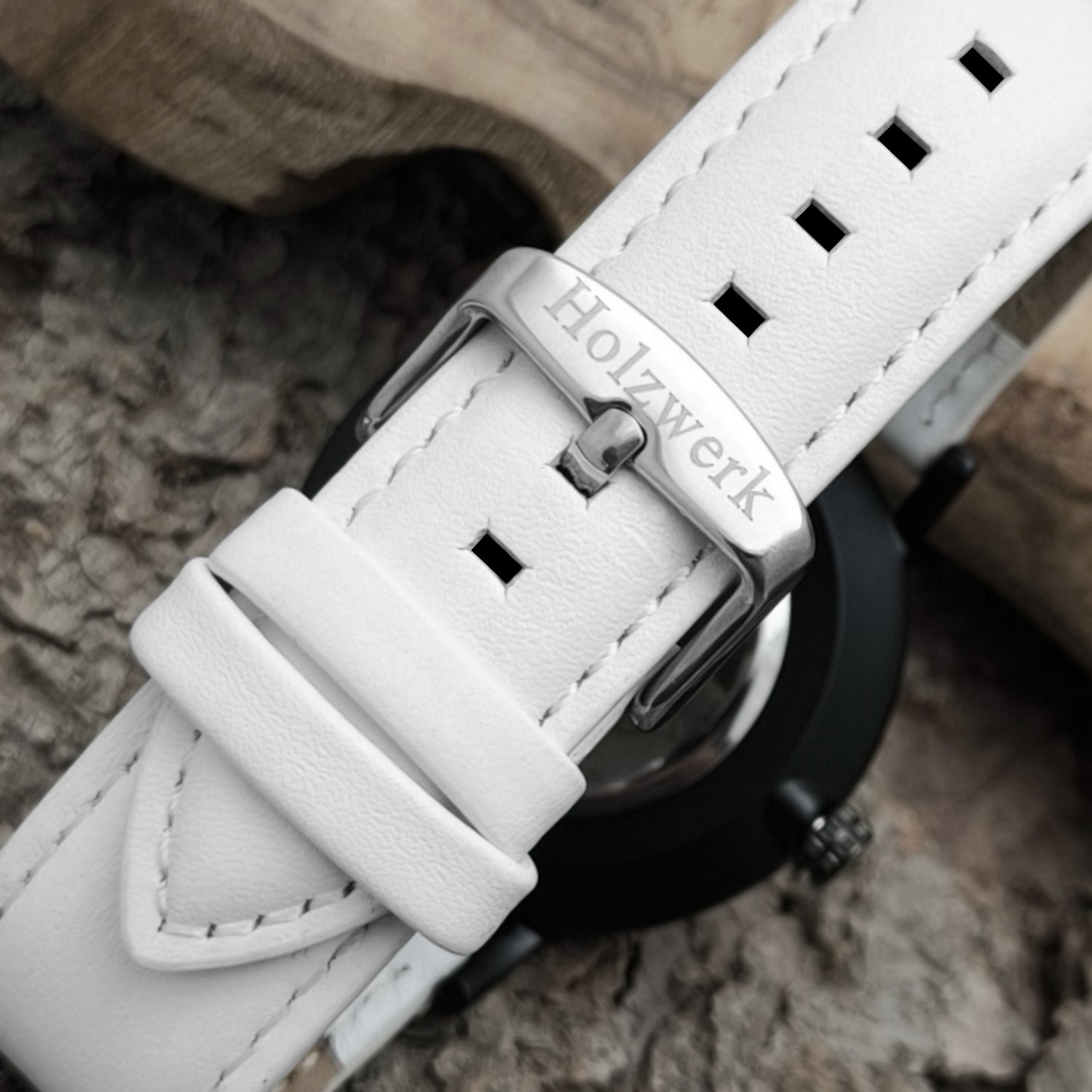 Holzwerk WESEL Damen & Herren flache Leder & Holz Uhr, weiß, schwarz, Armband