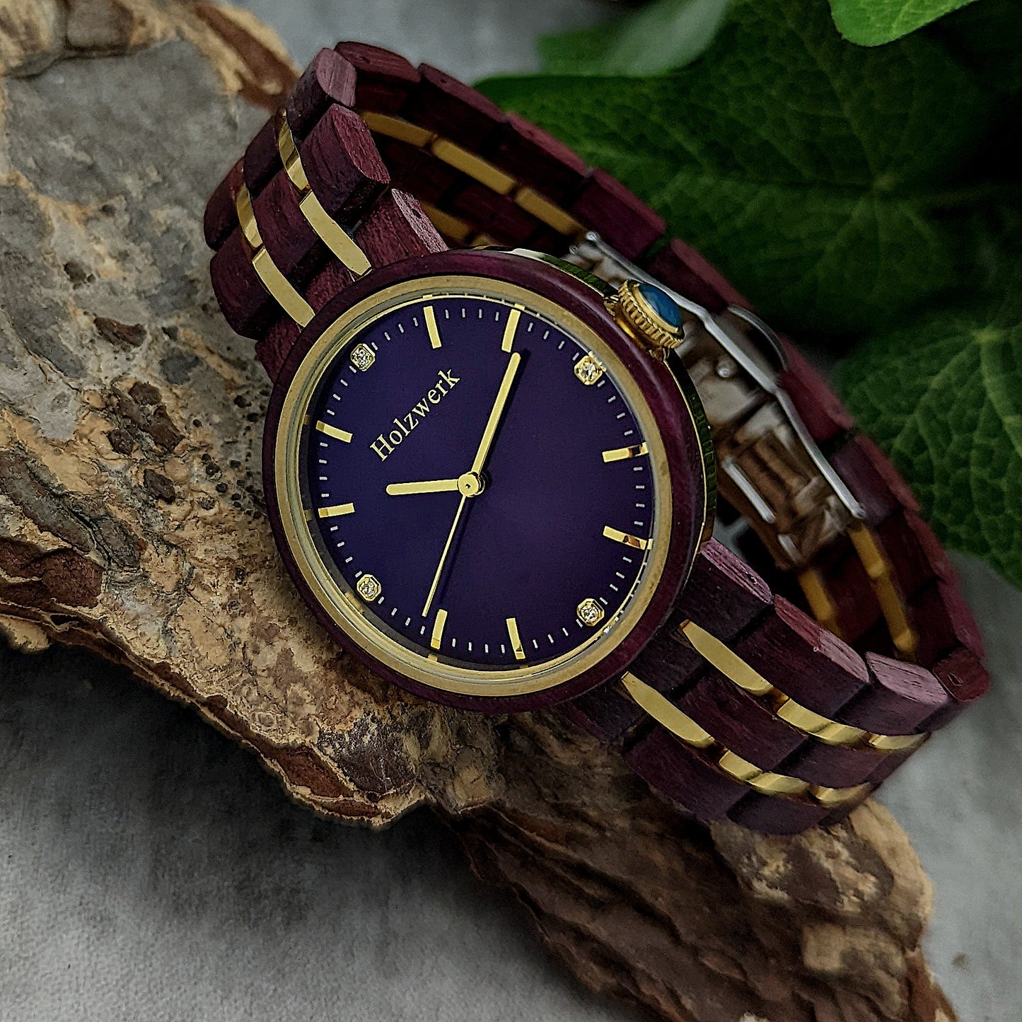 Holzwerk Damen Holzuhr Holz Designer Damenuhr Braun Lila Gold