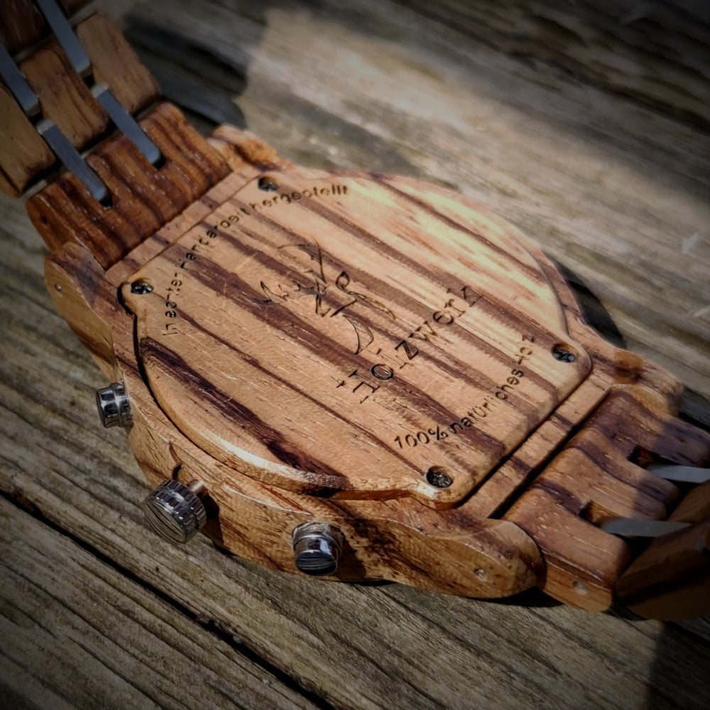 Holzwerk Damen & Herren Chronograph Datum Holzuhr Holz Uhr Braun Silber - Holzwerk