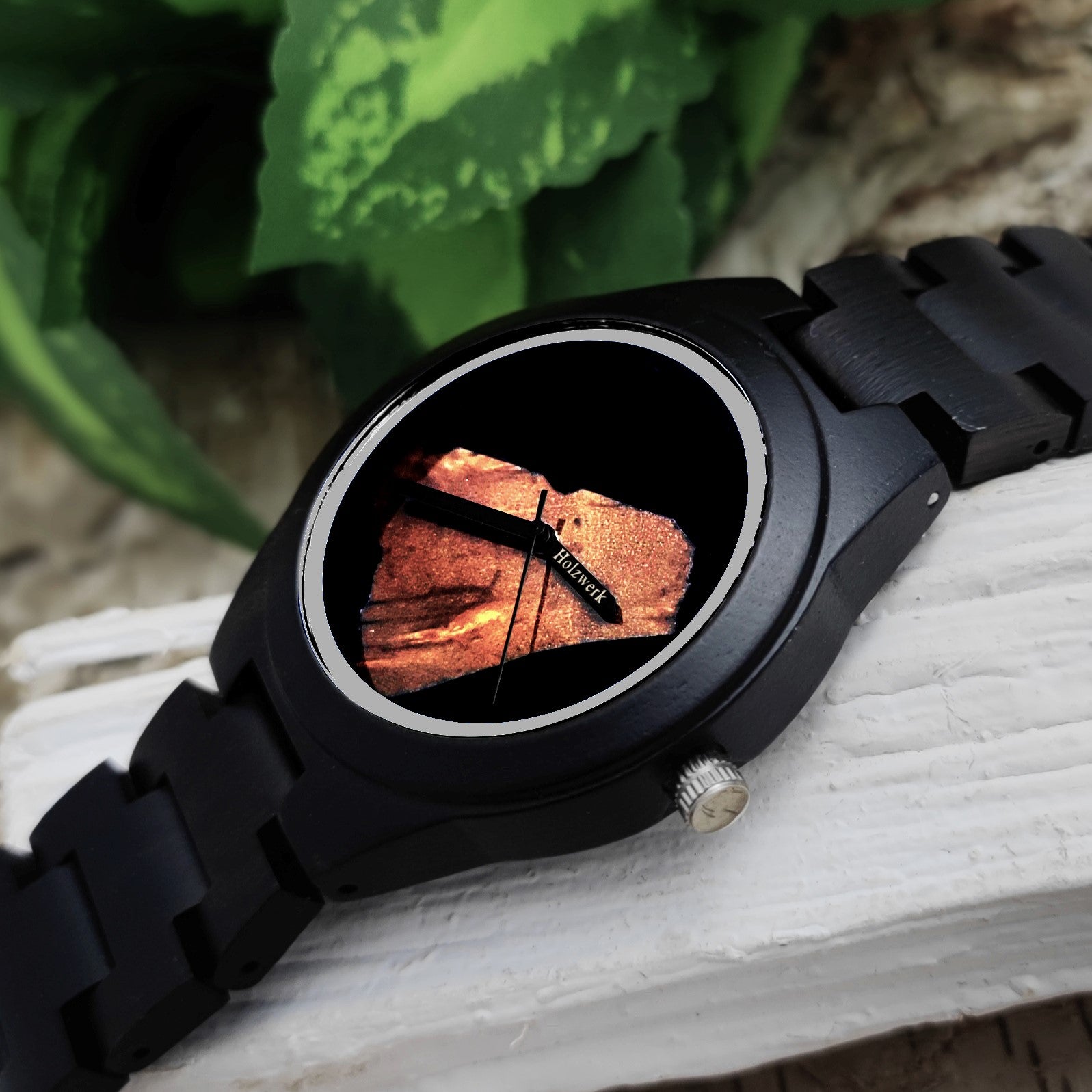 Holzwerk Damen & Herren Holzuhr Holz Epoxidharz Armbanduhr Schwarz