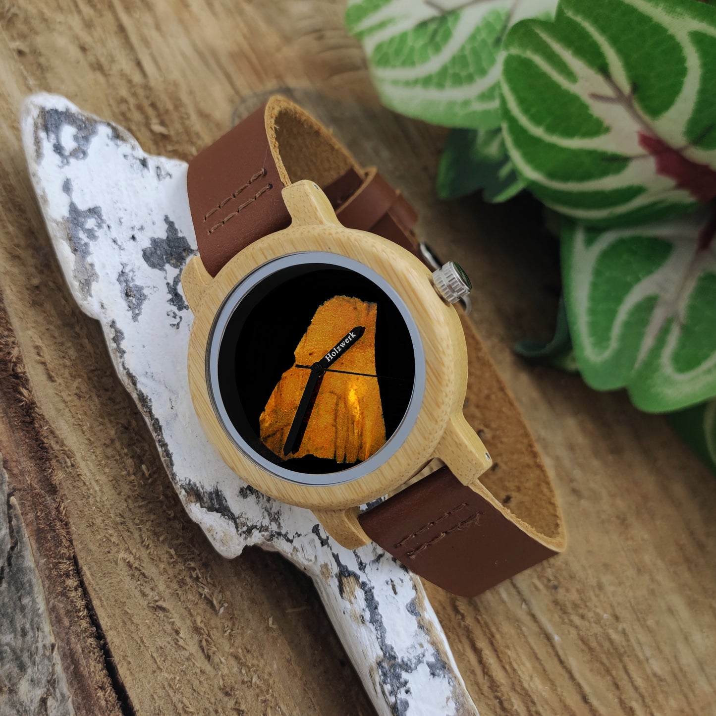 Holzwerk Damen Holzuhr kleine Leder Epoxidharz Armbanduhr Braun Schwarz