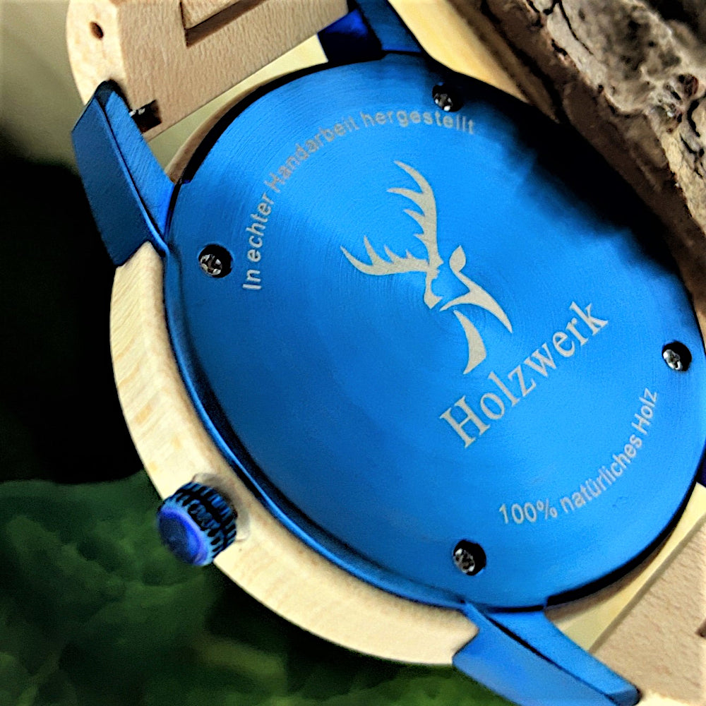 Holzwerk Damen & Herren Holzuhr Holz Armbanduhr Beige Weiß Blau - Holzwerk