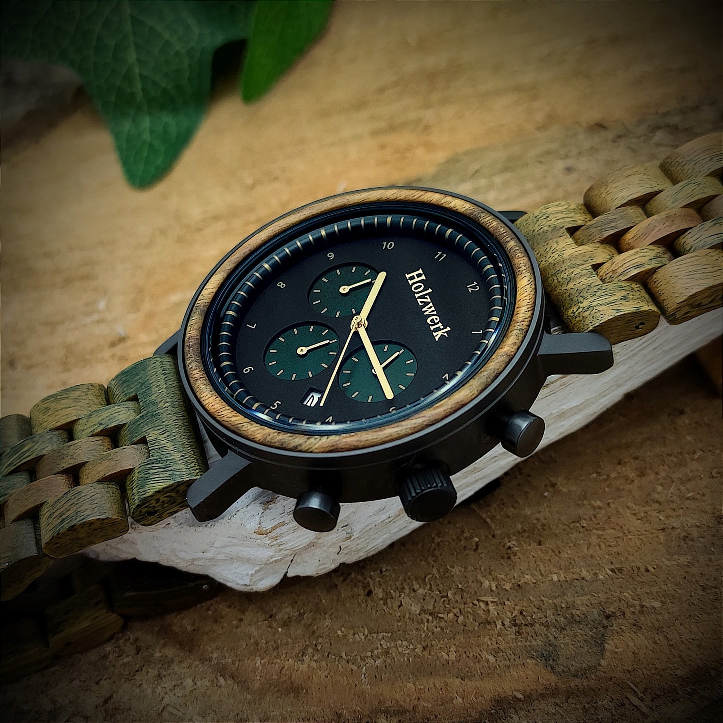 Holzwerk Herren Holzuhr Chronograph Datum Braun Grün Schwarz - Holzwerk
