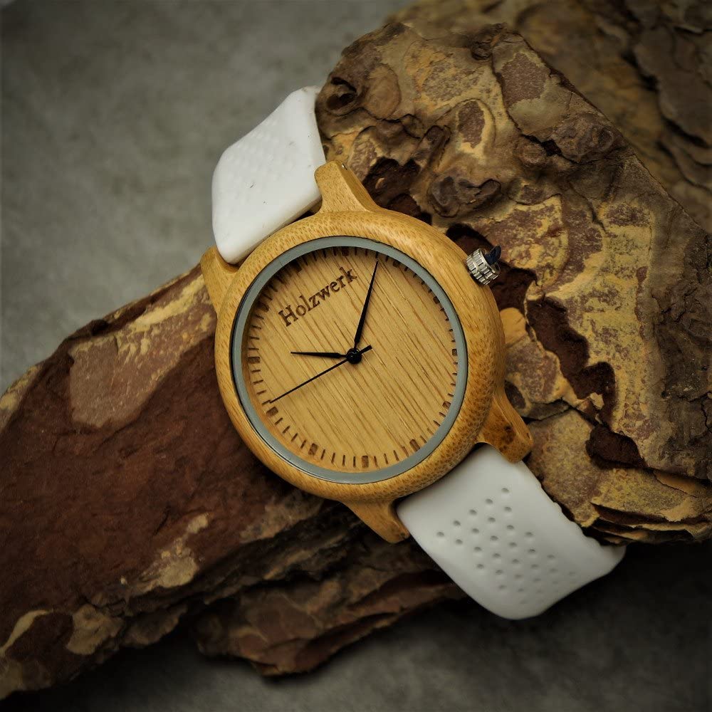 Holzwerk Damen & Herren Holzuhr Holz Silikon Armbanduhr Weiß Beige - Holzwerk