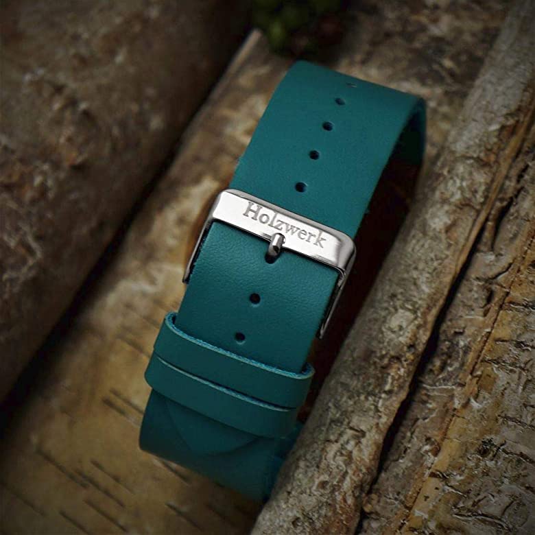 Holzwerk Damen & Herren Designer Holzuhr Holz Leder Uhr Beige Tuerkis - Holzwerk