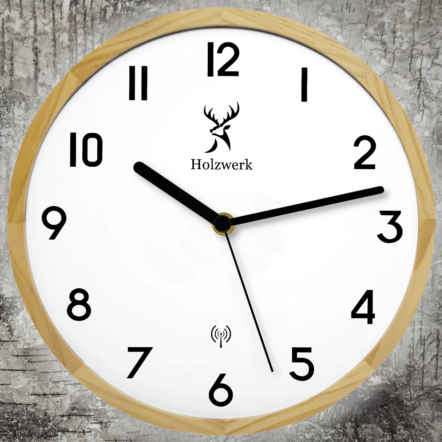 Holzwerk AMBERG Holz Funkwanduhr, moderne Designer Quarz Wanduhr, 25 cm Holz Funk Wand Uhr lautlos ohne Tick Geräusche, beige, weiß, schwarz, Hauptbild, von vorne