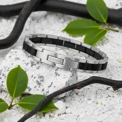 Holzwerk CARPSEE silber-schwarzes  Holz Armband aus Ebony Holz und Edelstahl mit Gliederkonstruktion, Lifestyle Foto