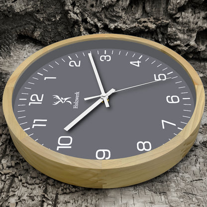 Holzwerk HARBURG Designer Holz Wanduhr ohne Tick-Geräusche, Moderne Loft Stil Quarz Wand Uhr, 30 cm Durchmesser, beige, grau, weiß, links liegend