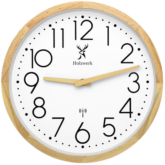 Holzwerk NIENBURG 30 cm Funkwanduhr aus Holz mit Ziffern, beige, weiß, mit Holzzeigern, Hauptbild