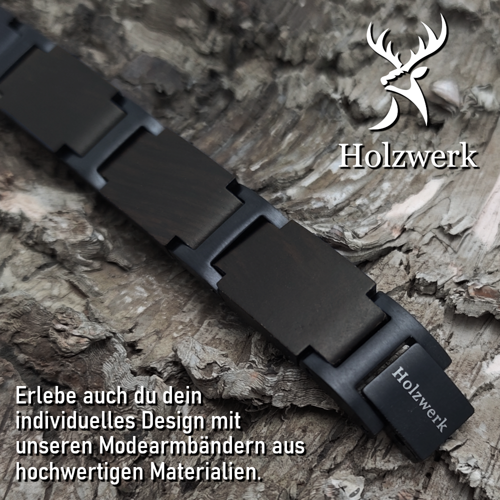 Holzwerk SCHILFSEE schwarz-braunes Holz Armband aus Ebonyholz, Detailansicht der Gliederkonstruktion