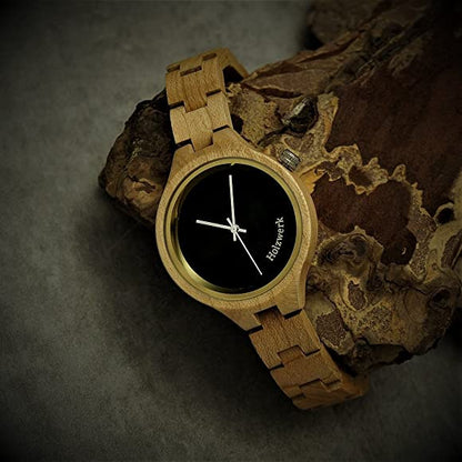 Holzwerk reloj de madera para mujer pequeño reloj de pulsera de diseño de madera beige negro oro