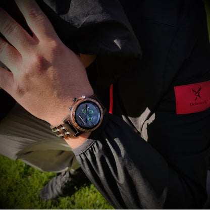 Holzwerk Damen & Herren Chronograph Datum Holzuhr Schwarz Grün Silber - Holzwerk 