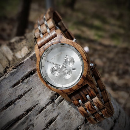 Holzwerk Damen & Herren Chronograph Datum Holzuhr Holz Uhr Braun Silber - Holzwerk 