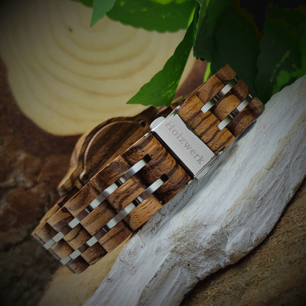 Holzwerk Damen & Herren Chronograph Datum Holzuhr Holz Uhr Braun Silber - Holzwerk 