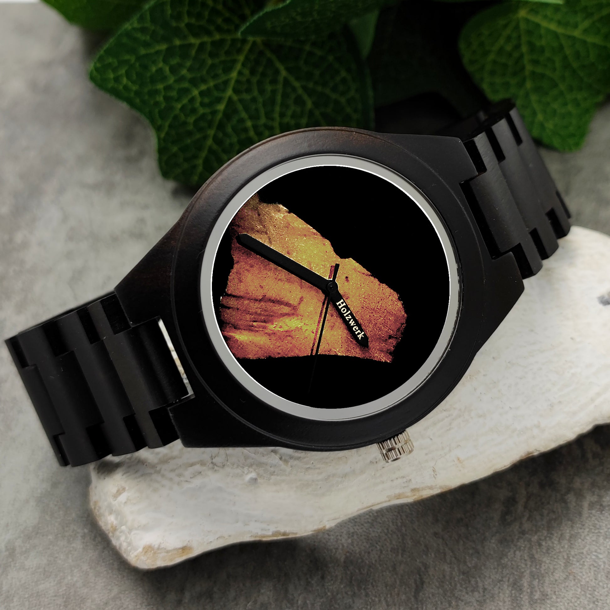 Holzwerk Damen & Herren Holzuhr Holz Epoxidharz Armbanduhr Schwarz