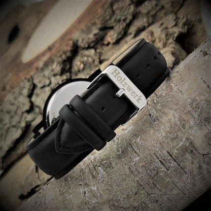 Holzwerk Damen & Herren Holzuhr Holz Leder Datum Uhr Braun Schwarz