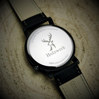Holzwerk Damen & Herren Holzuhr Holz Leder Datum Uhr Braun Schwarz