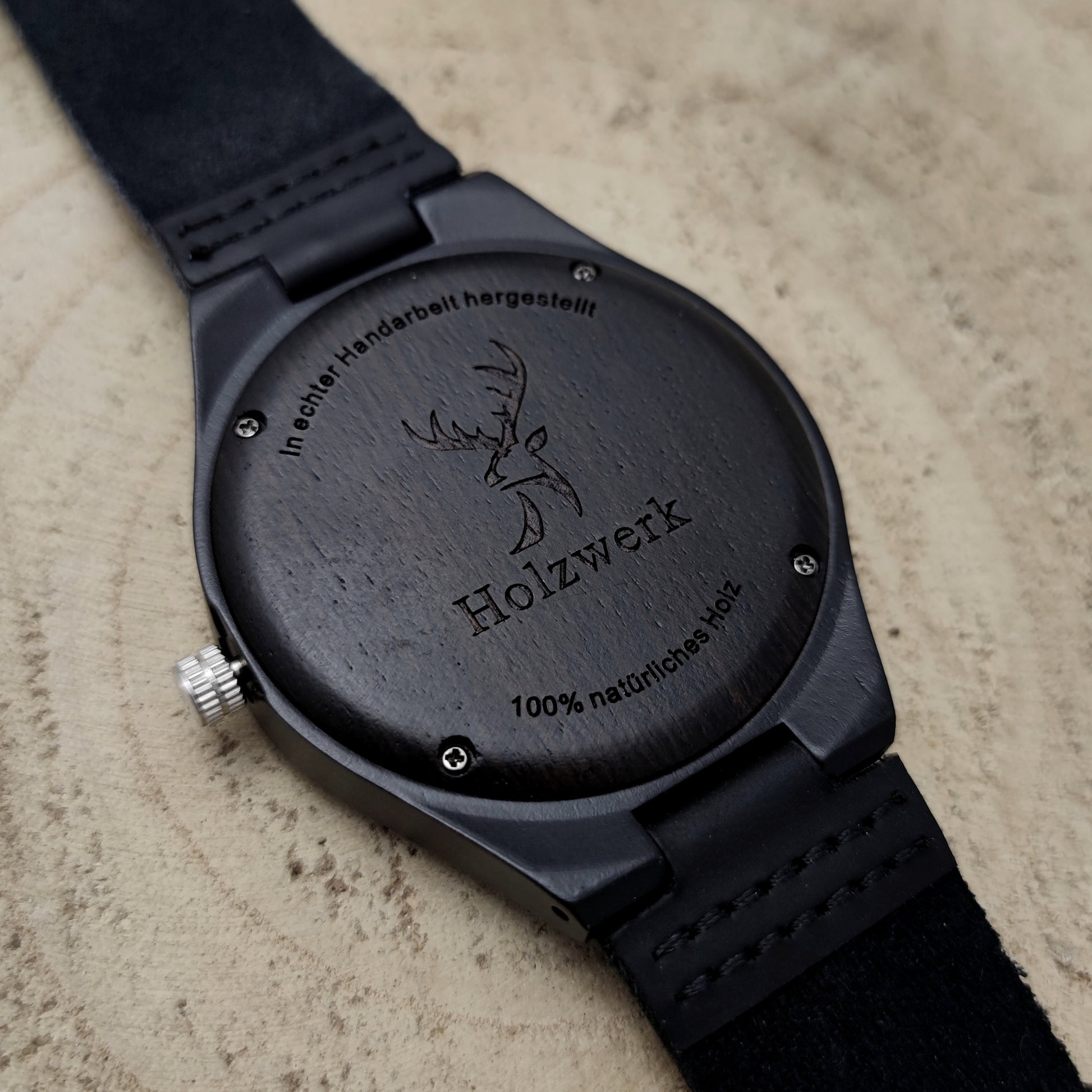 Holzwerk Damen & Herren Holzuhr Leder Armbanduhr mit Hirsch Logo Schwarz