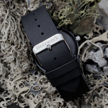 Holzwerk Damen & Herren Holzuhr Leder Armbanduhr mit Hirsch Logo Schwarz