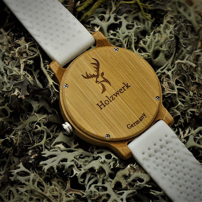 Holzwerk Damen & Herren Holzuhr Holz Silikon Armbanduhr Weiß Beige - Holzwerk 